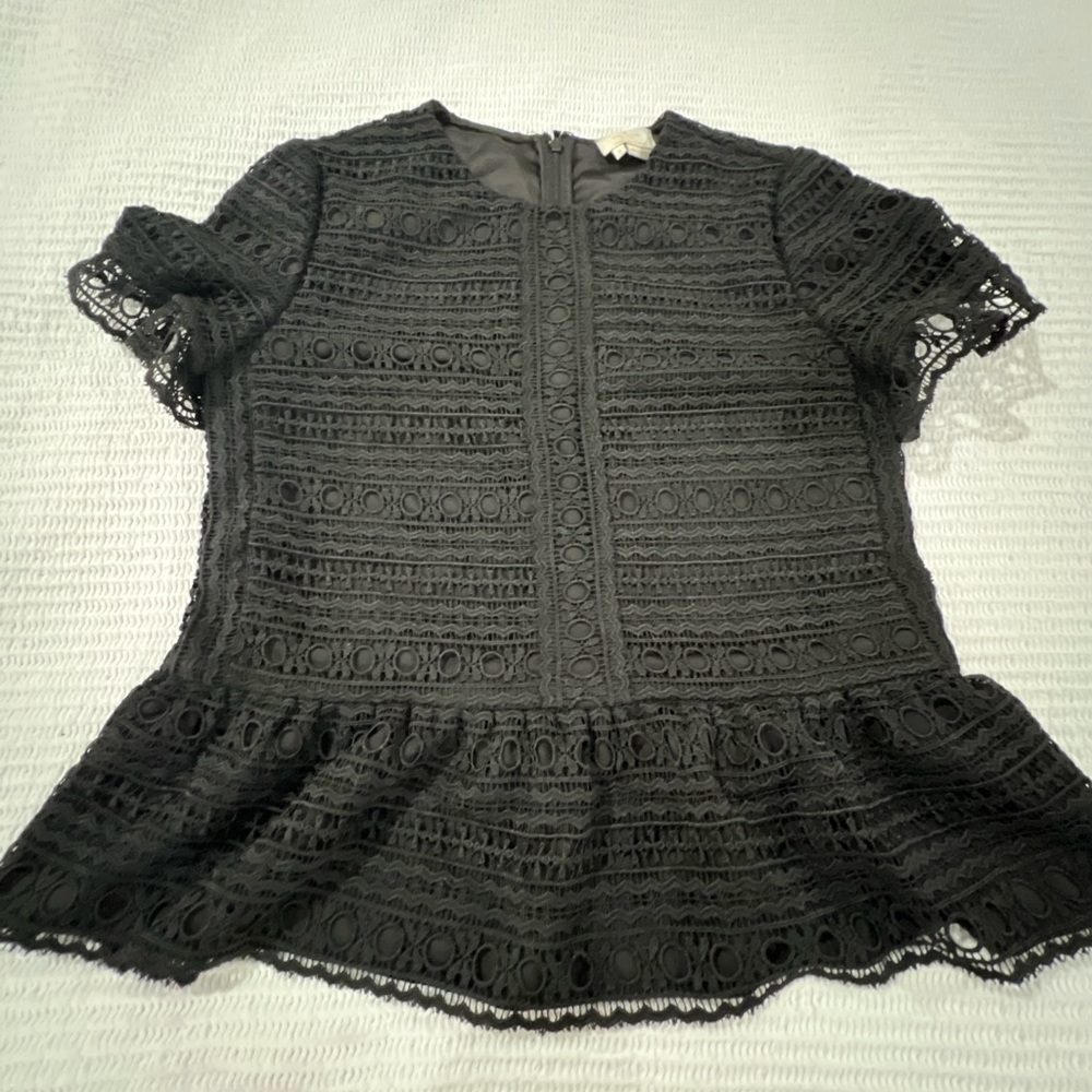 Kate Spade New York Short Sleeve Eyelet Black Peplum Too Size S